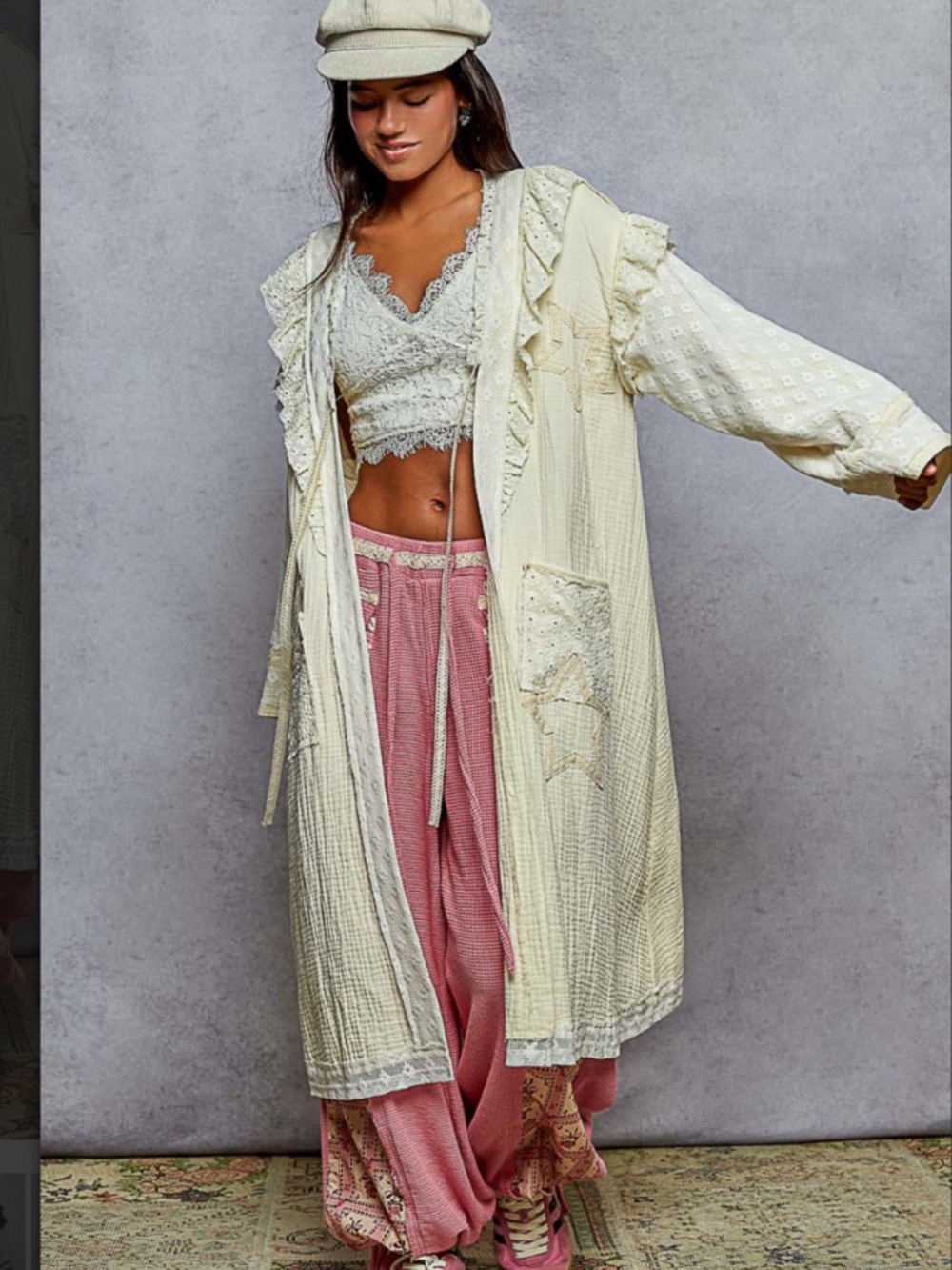 🎉 Pol “ DESTINY ” POL DOUBLE GAUZE CARDIGAN WITH LACE PATCH DETAIL 29